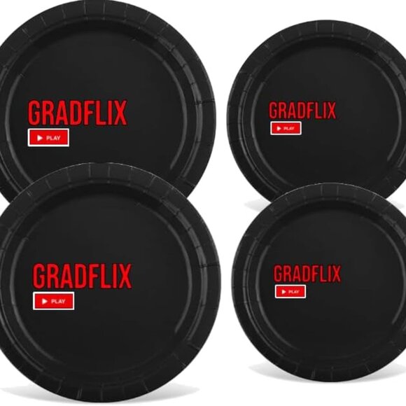 Gradflix Party Paper Supply Set, Black Paper Plates, Napkins and Cups, Movie - Picture 3 of 4